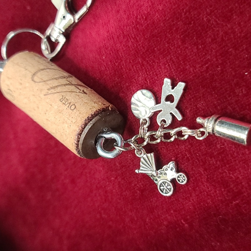 Baby Parents Wine Cork Key Chain, purse charms - Upcycled Wine Cork NWT